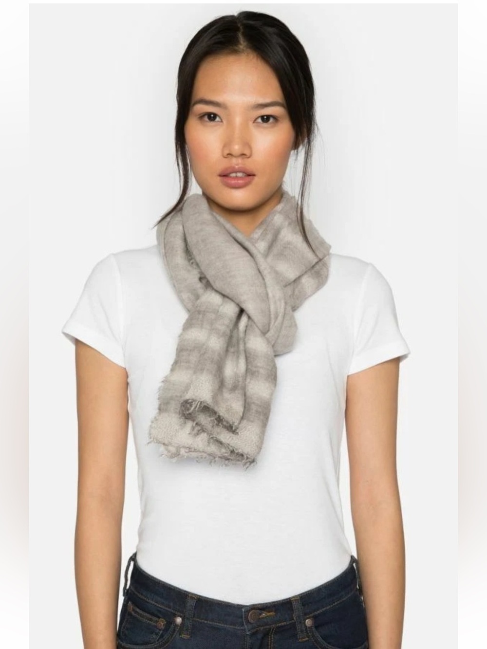 Johnny Was Light Gray Frayed-Edge Wrap Scarf